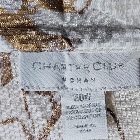 Charter Club women's bright white /brown floral  embroidered v-neck top size  20 - Picture 7 of 9